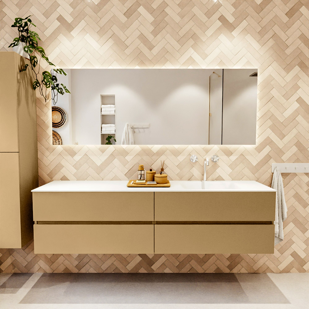 MONDIAZ VICA 190cm mueble de baño Oro 4 cajones. Lavabo CLOUD Derecho 1 orificio color Talc con espejo LED. 2 MONDIAZ VICA 190cm mueble de baño Oro 4 cajones. Lavabo CLOUD Derecho 1 orificio color Talc con espejo LED. - Imagen 2