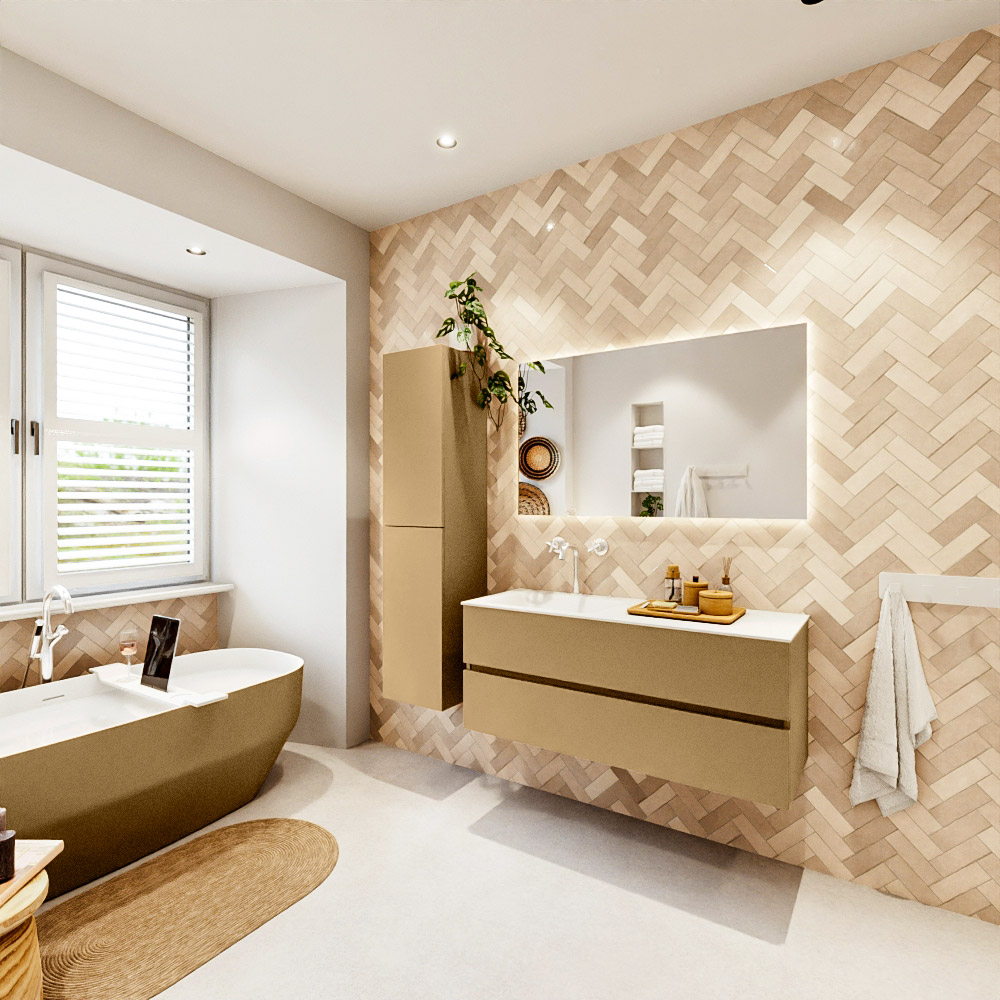 MONDIAZ VICA 120cm mueble de baño Oro 2 cajones. Lavabo CLOUD Izquierda 1 orificio color Talc con espejo LED. 4 MONDIAZ VICA 120cm mueble de baño Oro 2 cajones. Lavabo CLOUD Izquierda 1 orificio color Talc con espejo LED. - Imagen 4