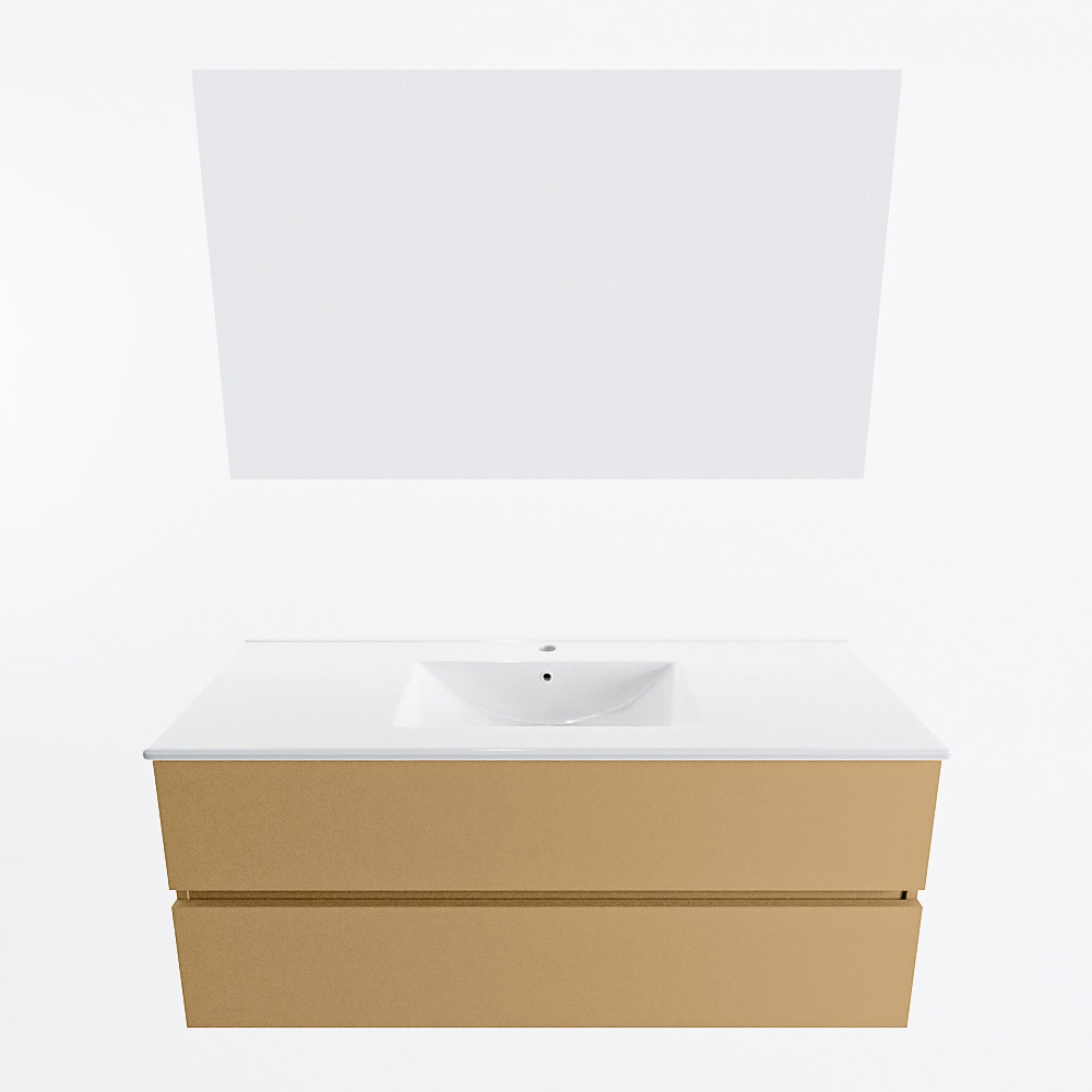 MONDIAZ VICA 120cm mueble de baño Oro 2 cajones. Lavabo DENIA Centro 1 orificio color Blanco brillo con espejo LED. 5 MONDIAZ VICA 120cm mueble de baño Oro 2 cajones. Lavabo DENIA Centro 1 orificio color Blanco brillo con espejo LED. - Imagen 5