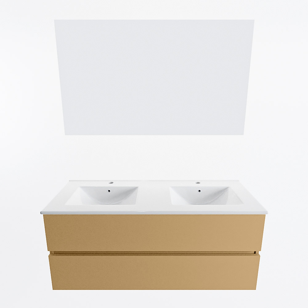 MONDIAZ VICA 120cm mueble de baño Oro 2 cajones. Lavabo DENIA Doble 2 orificios color Blanco brillo con espejo LED. 5 MONDIAZ VICA 120cm mueble de baño Oro 2 cajones. Lavabo DENIA Doble 2 orificios color Blanco brillo con espejo LED. - Imagen 5