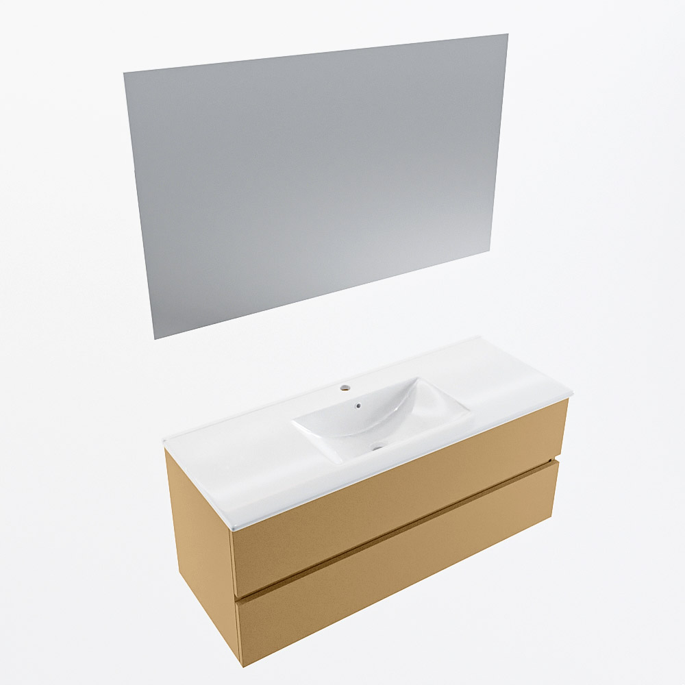 MONDIAZ VICA 120cm mueble de baño Oro 2 cajones. Lavabo DENIA Centro 1 orificio color Blanco brillo con espejo LED. 6 MONDIAZ VICA 120cm mueble de baño Oro 2 cajones. Lavabo DENIA Centro 1 orificio color Blanco brillo con espejo LED. - Imagen 6