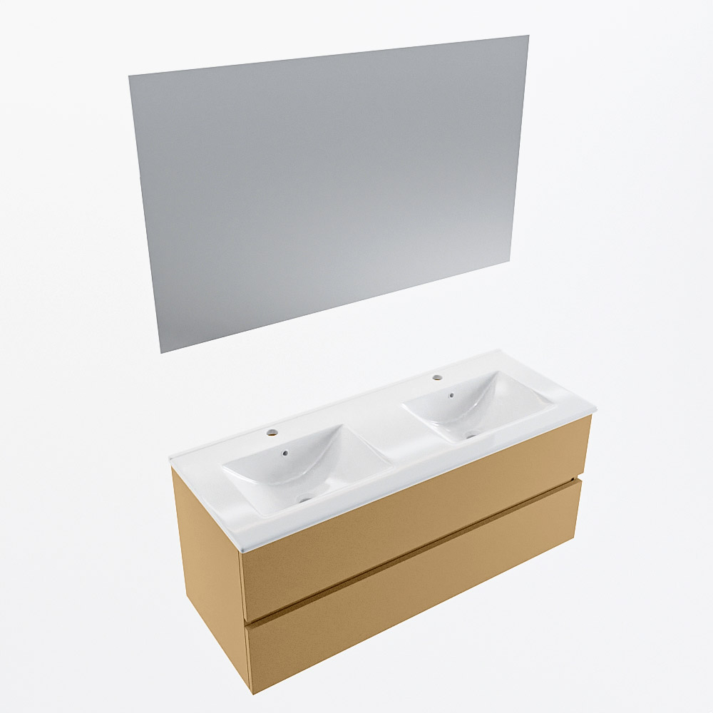 MONDIAZ VICA 120cm mueble de baño Oro 2 cajones. Lavabo DENIA Doble 2 orificios color Blanco brillo con espejo LED. 6 MONDIAZ VICA 120cm mueble de baño Oro 2 cajones. Lavabo DENIA Doble 2 orificios color Blanco brillo con espejo LED. - Imagen 6