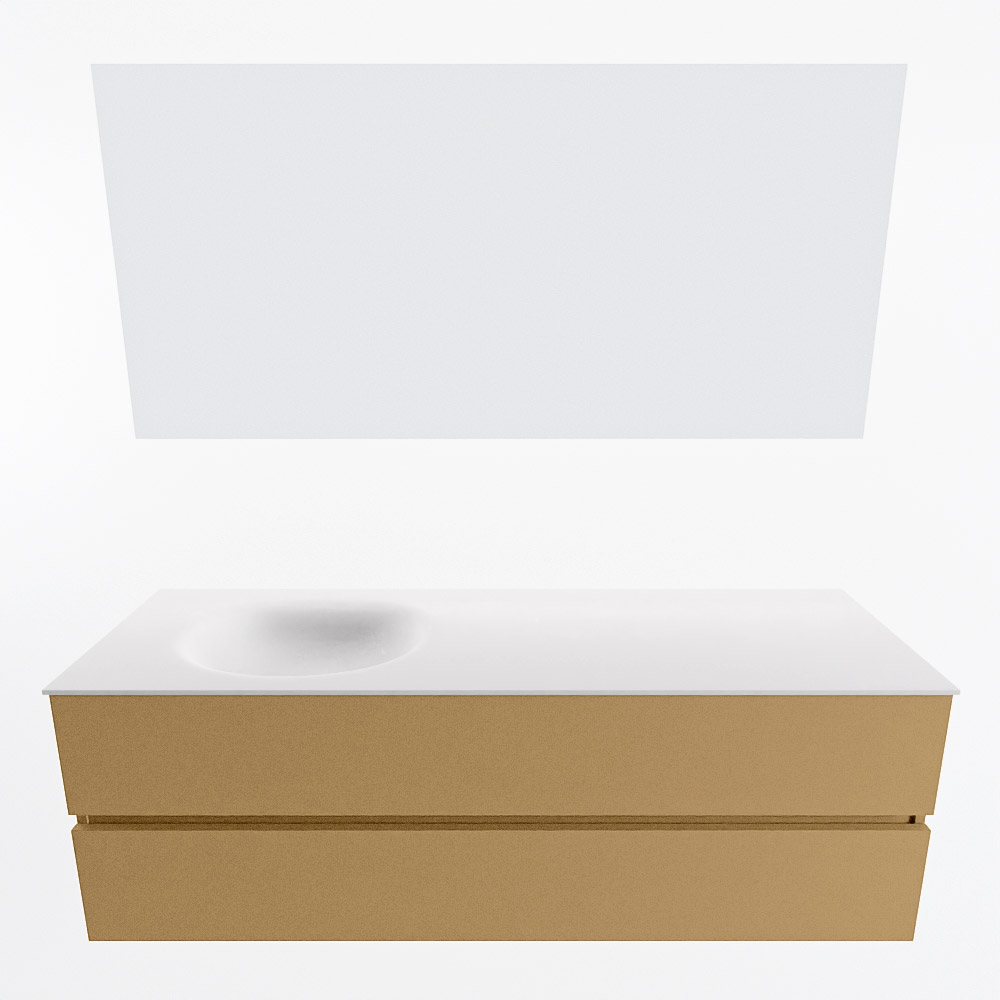MONDIAZ VICA 150cm mueble de baño Oro 2 cajones. Lavabo MOON Izquierda 1 orificio color Talc con espejo LED. 5 MONDIAZ VICA 150cm mueble de baño Oro 2 cajones. Lavabo MOON Izquierda 1 orificio color Talc con espejo LED. - Imagen 5