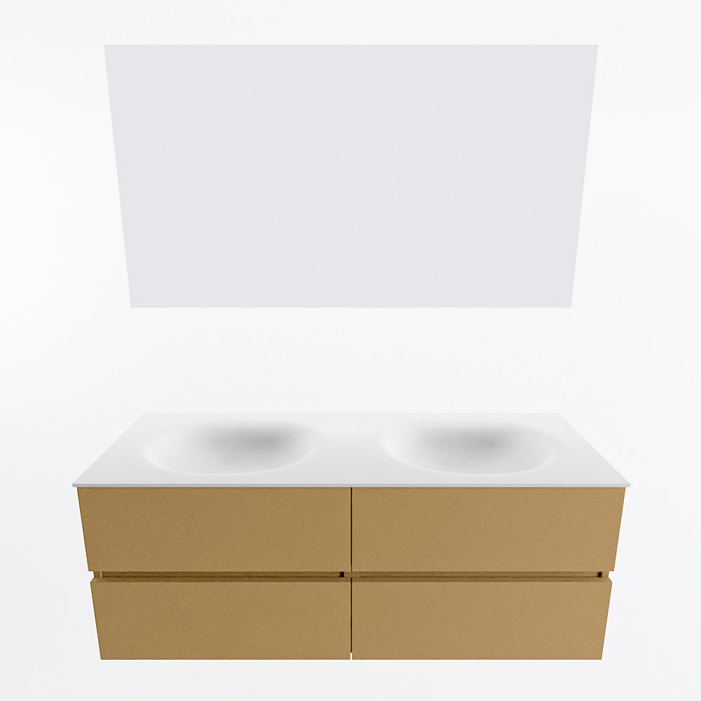 MONDIAZ VICA 130cm mueble de baño Oro 4 cajones. Lavabo MOON Doble 2 orificios color Talc con espejo LED. 4 MONDIAZ VICA 130cm mueble de baño Oro 4 cajones. Lavabo MOON Doble 2 orificios color Talc con espejo LED. - Imagen 5