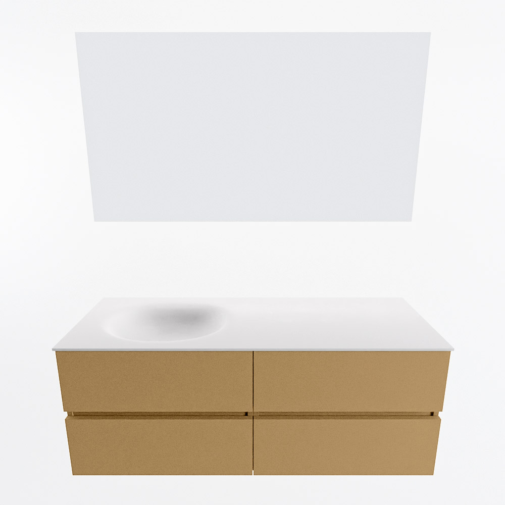 MONDIAZ VICA 130cm mueble de baño Oro 4 cajones. Lavabo MOON Izquierda sin orificio color Talc con espejo LED. 4 MONDIAZ VICA 130cm mueble de baño Oro 4 cajones. Lavabo MOON Izquierda sin orificio color Talc con espejo LED. - Imagen 5