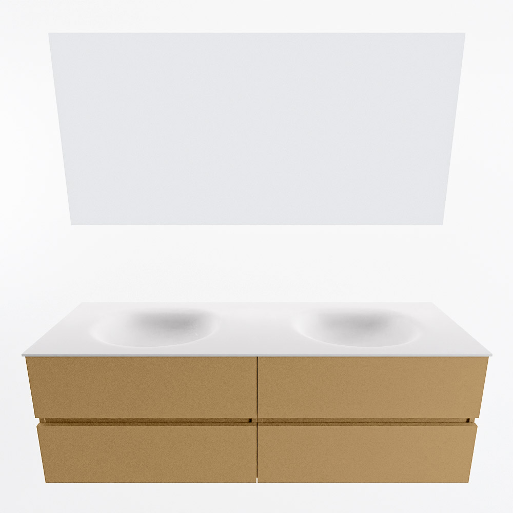 MONDIAZ VICA 150cm mueble de baño Oro 4 cajones. Lavabo MOON Doble sin orificio color Talc con espejo LED. 5 MONDIAZ VICA 150cm mueble de baño Oro 4 cajones. Lavabo MOON Doble sin orificio color Talc con espejo LED. - Imagen 5