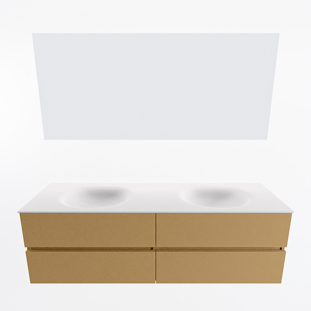 MONDIAZ VICA 160cm mueble de baño Oro 4 cajones. Lavabo MOON Doble 2 orificios color Talc con espejo LED. 5 MONDIAZ VICA 160cm mueble de baño Oro 4 cajones. Lavabo MOON Doble 2 orificios color Talc con espejo LED. - Imagen 5