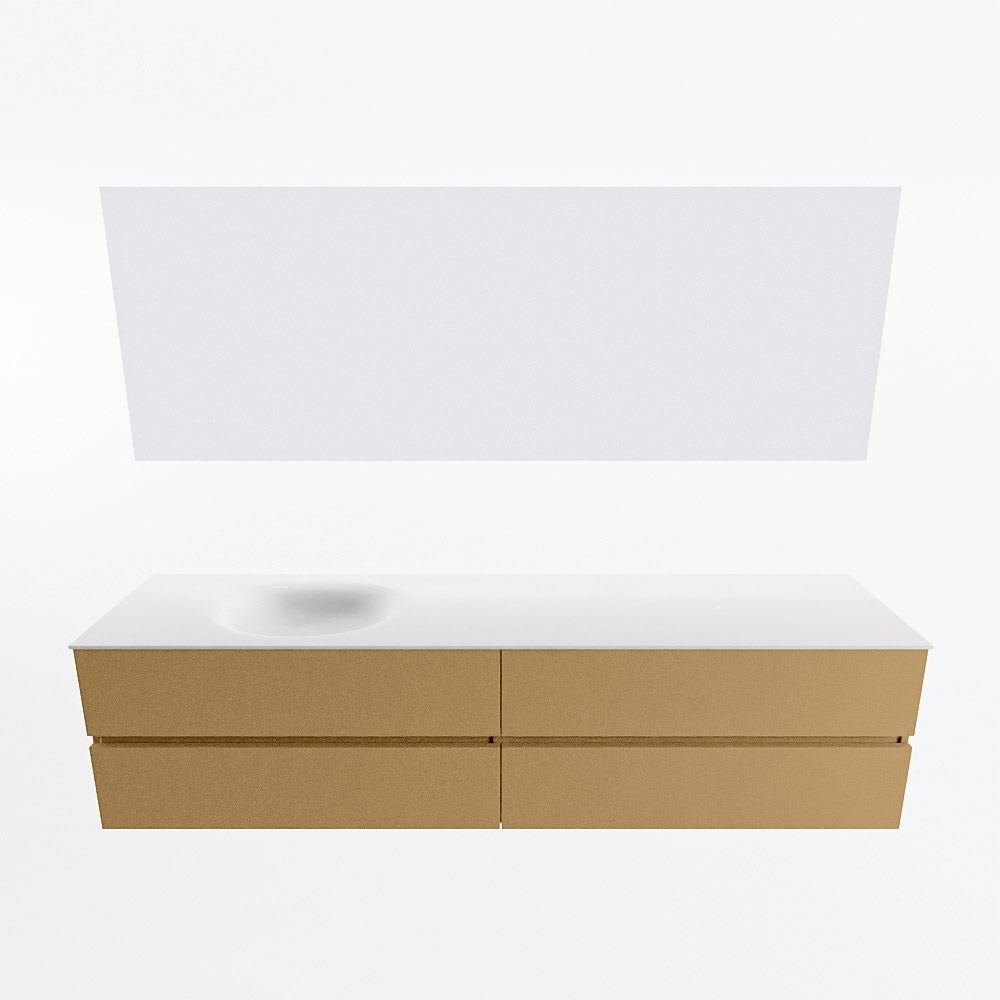 MONDIAZ VICA 200cm mueble de baño Oro 4 cajones. Lavabo MOON Izquierda sin orificio color Talc con espejo LED. 5 MONDIAZ VICA 200cm mueble de baño Oro 4 cajones. Lavabo MOON Izquierda sin orificio color Talc con espejo LED. - Imagen 5