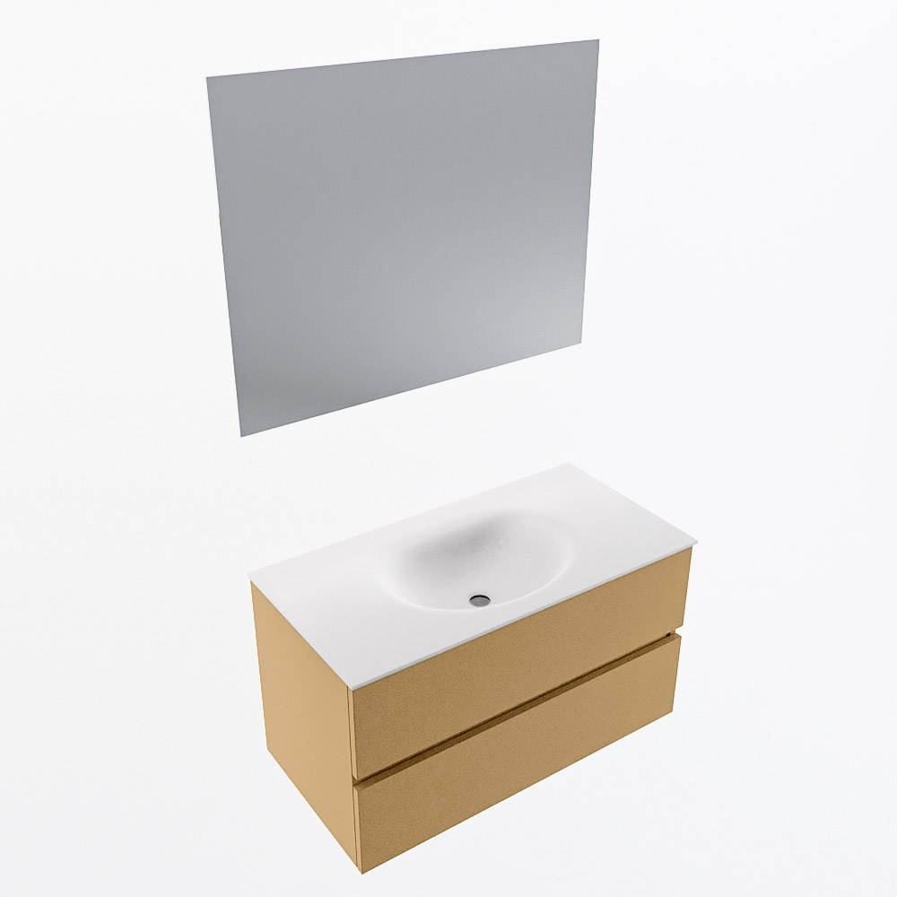 MONDIAZ VICA 90cm mueble de baño Oro 2 cajones. Lavabo MOON Centro sin orificio color Talc con espejo LED. 6 MONDIAZ VICA 90cm mueble de baño Oro 2 cajones. Lavabo MOON Centro sin orificio color Talc con espejo LED. - Imagen 6