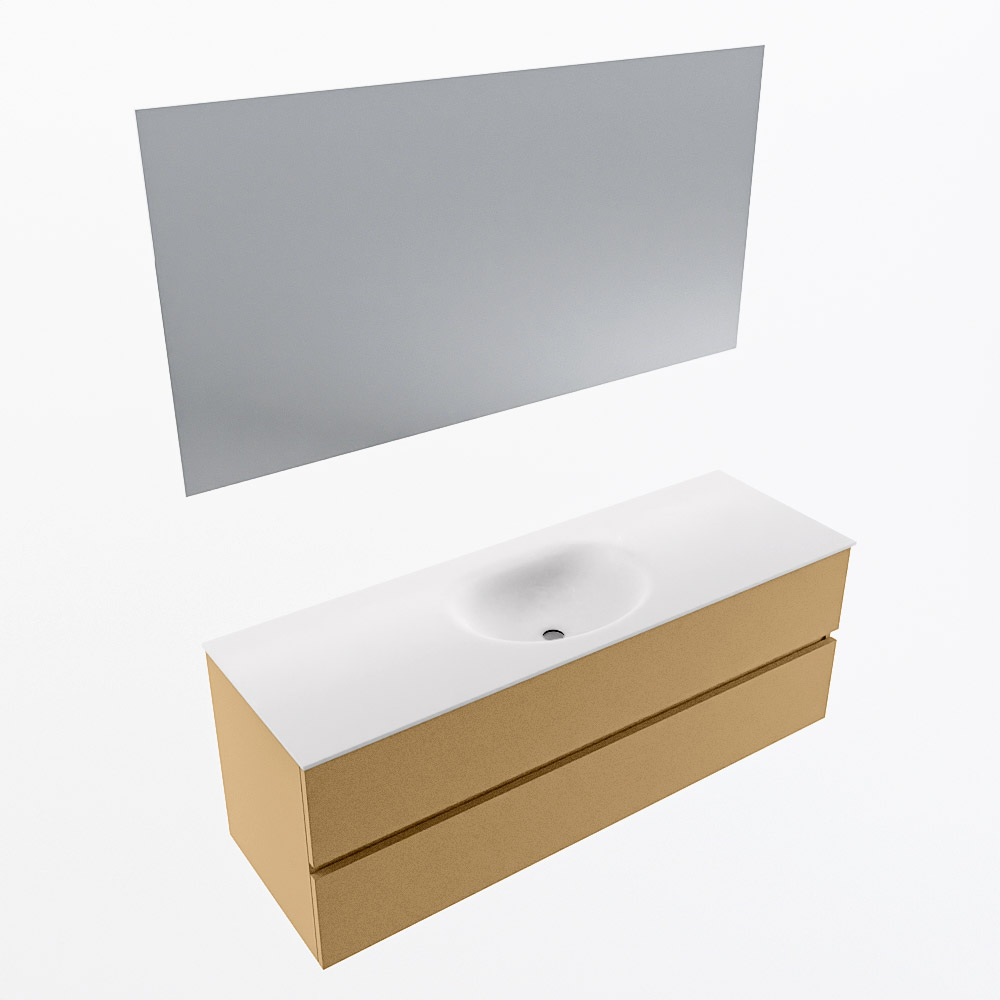 MONDIAZ VICA 140cm mueble de baño Oro 2 cajones. Lavabo MOON Centro 1 orificio color Talc con espejo LED. 6 MONDIAZ VICA 140cm mueble de baño Oro 2 cajones. Lavabo MOON Centro 1 orificio color Talc con espejo LED. - Imagen 6