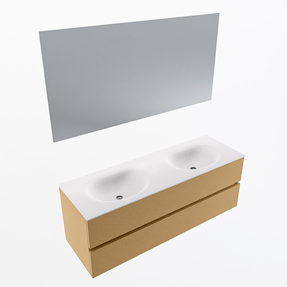 MONDIAZ VICA 140cm mueble de baño Oro 2 cajones. Lavabo MOON Doble 2 orificios color Talc con espejo LED. 6 MONDIAZ VICA 140cm mueble de baño Oro 2 cajones. Lavabo MOON Doble 2 orificios color Talc con espejo LED. - Imagen 6