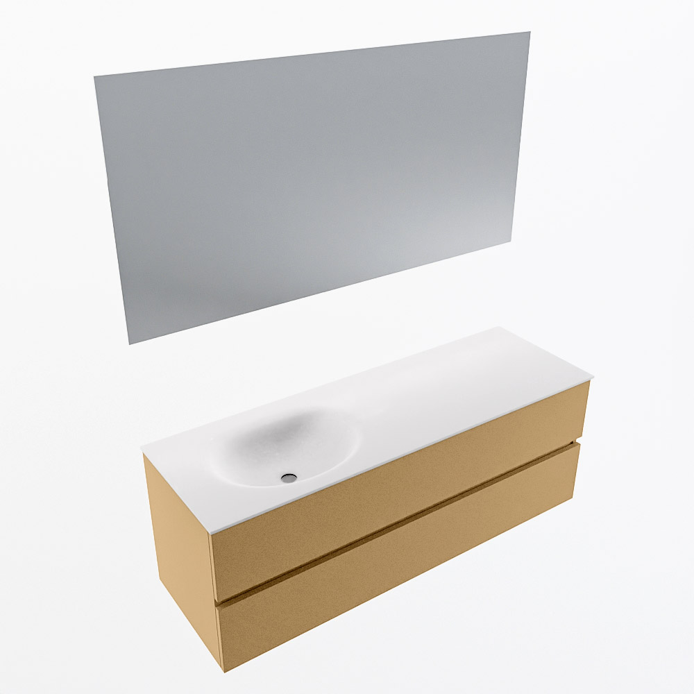 MONDIAZ VICA 140cm mueble de baño Oro 2 cajones. Lavabo MOON Izquierda sin orificio color Talc con espejo LED. 6 MONDIAZ VICA 140cm mueble de baño Oro 2 cajones. Lavabo MOON Izquierda sin orificio color Talc con espejo LED. - Imagen 6