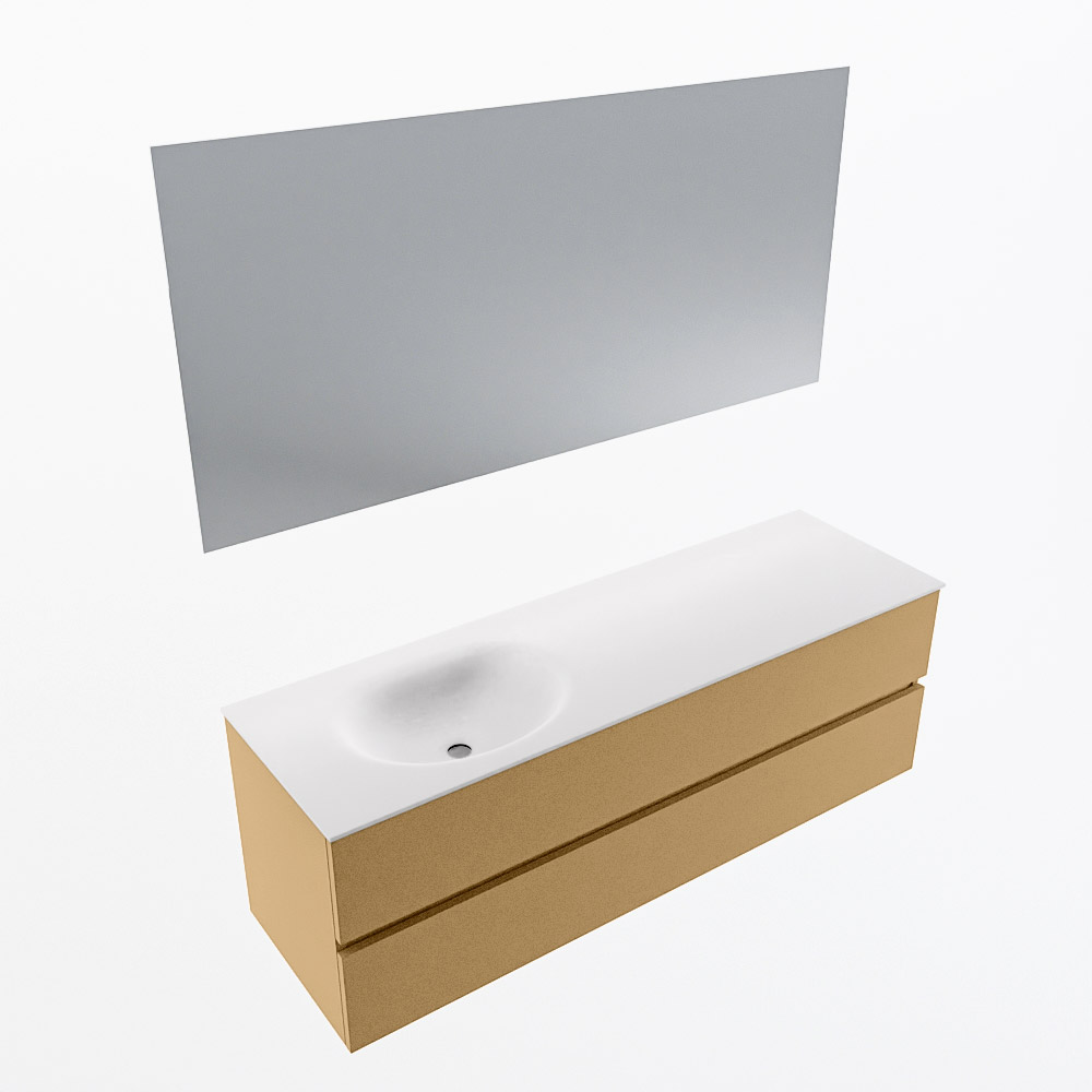 MONDIAZ VICA 150cm mueble de baño Oro 2 cajones. Lavabo MOON Izquierda 1 orificio color Talc con espejo LED. 6 MONDIAZ VICA 150cm mueble de baño Oro 2 cajones. Lavabo MOON Izquierda 1 orificio color Talc con espejo LED. - Imagen 6