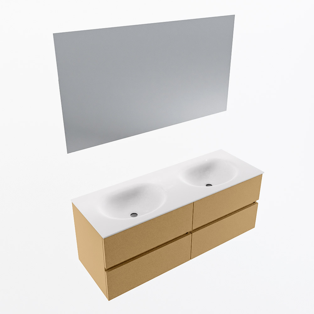 MONDIAZ VICA 130cm mueble de baño Oro 4 cajones. Lavabo MOON Doble 2 orificios color Talc con espejo LED. 5 MONDIAZ VICA 130cm mueble de baño Oro 4 cajones. Lavabo MOON Doble 2 orificios color Talc con espejo LED. - Imagen 6