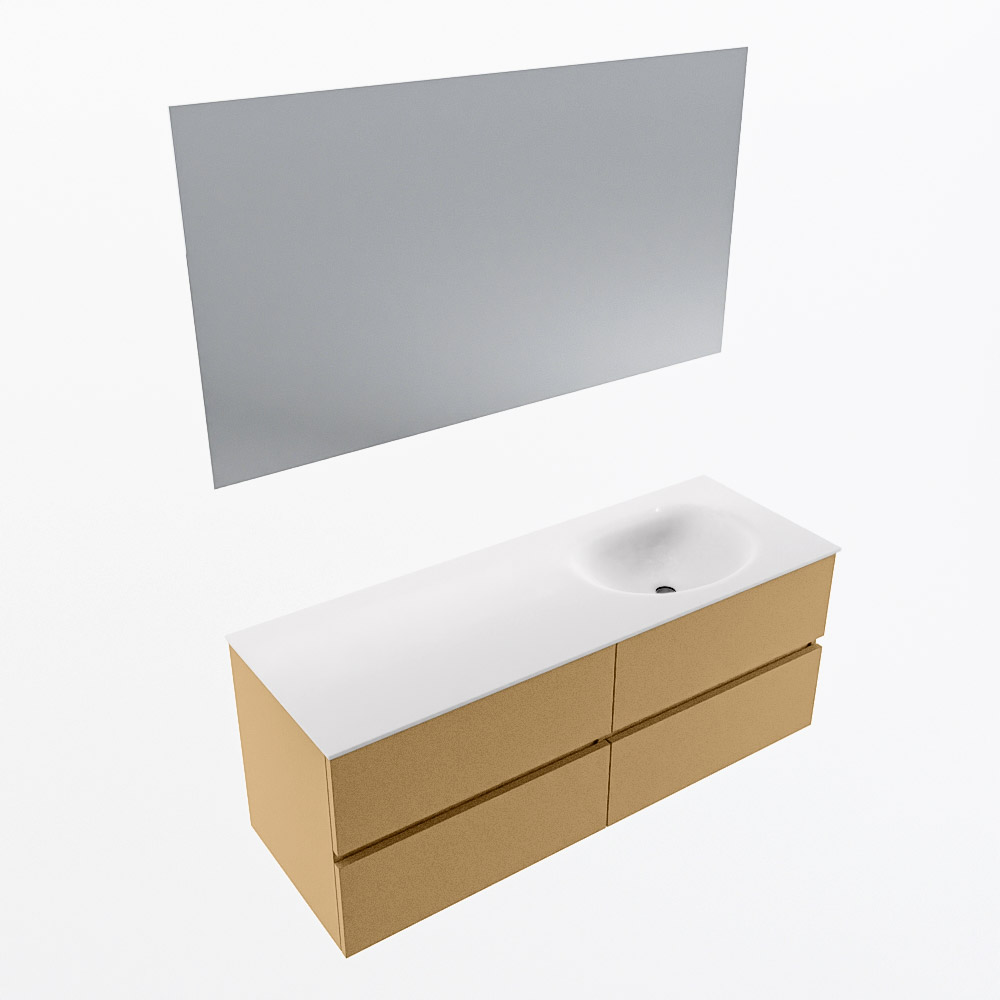 MONDIAZ VICA 130cm mueble de baño Oro 4 cajones. Lavabo MOON Derecho sin orificio color Talc con espejo LED. 5 MONDIAZ VICA 130cm mueble de baño Oro 4 cajones. Lavabo MOON Derecho sin orificio color Talc con espejo LED. - Imagen 6
