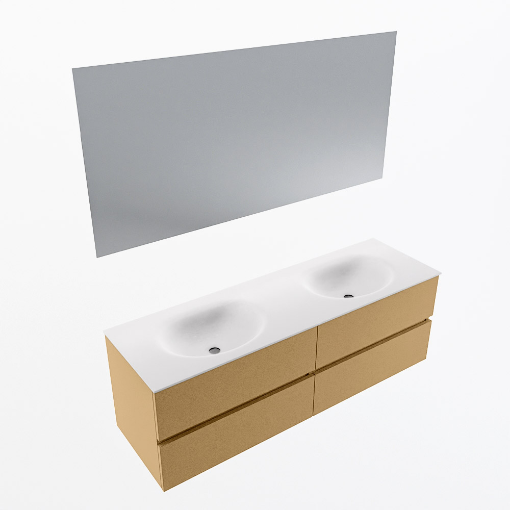MONDIAZ VICA 150cm mueble de baño Oro 4 cajones. Lavabo MOON Doble sin orificio color Talc con espejo LED. 6 MONDIAZ VICA 150cm mueble de baño Oro 4 cajones. Lavabo MOON Doble sin orificio color Talc con espejo LED. - Imagen 6