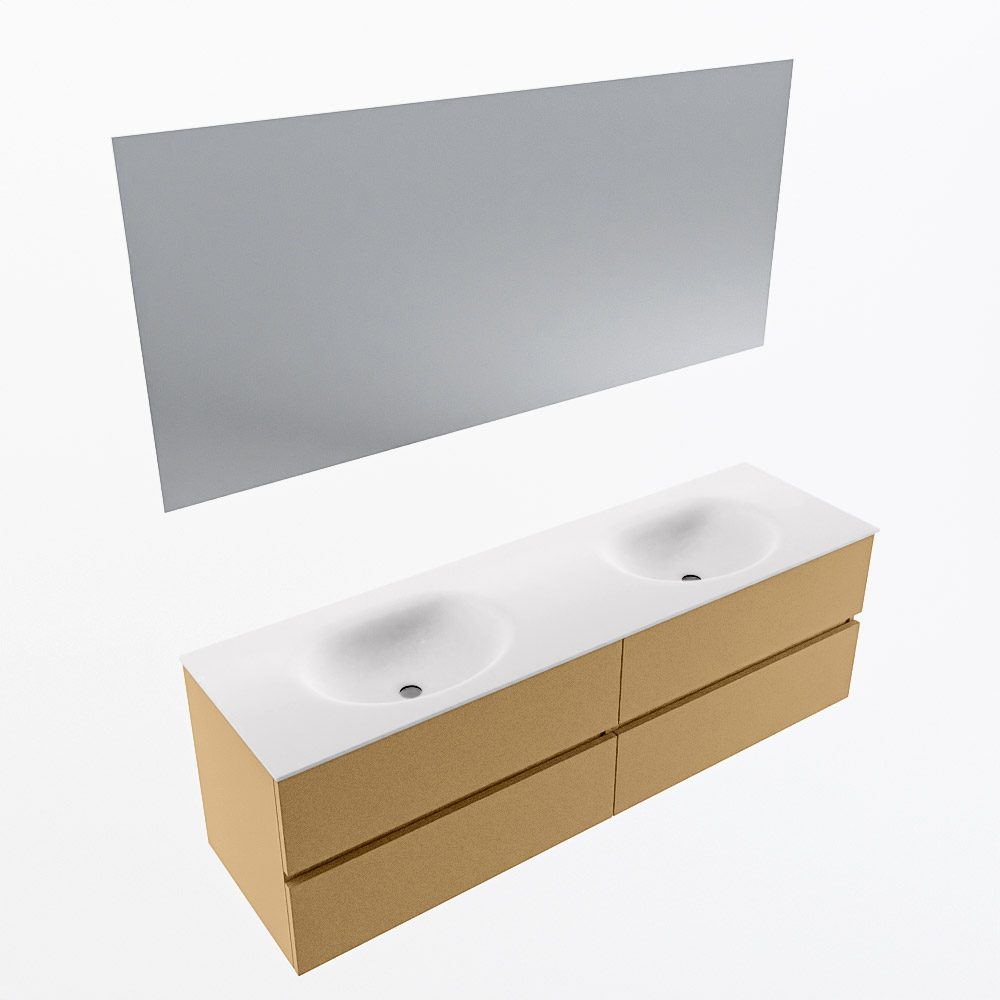 MONDIAZ VICA 160cm mueble de baño Oro 4 cajones. Lavabo MOON Doble 2 orificios color Talc con espejo LED. 6 MONDIAZ VICA 160cm mueble de baño Oro 4 cajones. Lavabo MOON Doble 2 orificios color Talc con espejo LED. - Imagen 6