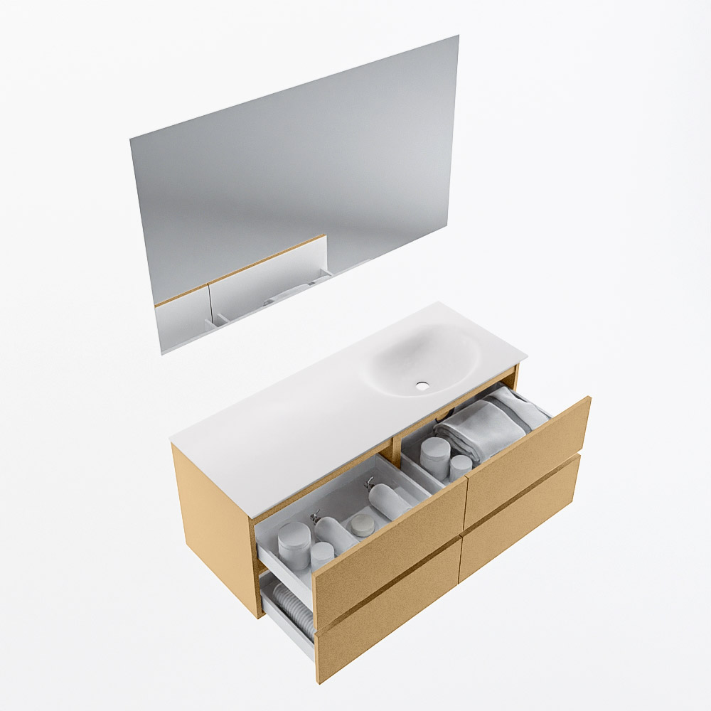 MONDIAZ VICA 120cm mueble de baño Oro 4 cajones. Lavabo MOON Derecho 1 orificio color Talc con espejo LED. 7 MONDIAZ VICA 120cm mueble de baño Oro 4 cajones. Lavabo MOON Derecho 1 orificio color Talc con espejo LED. - Imagen 7