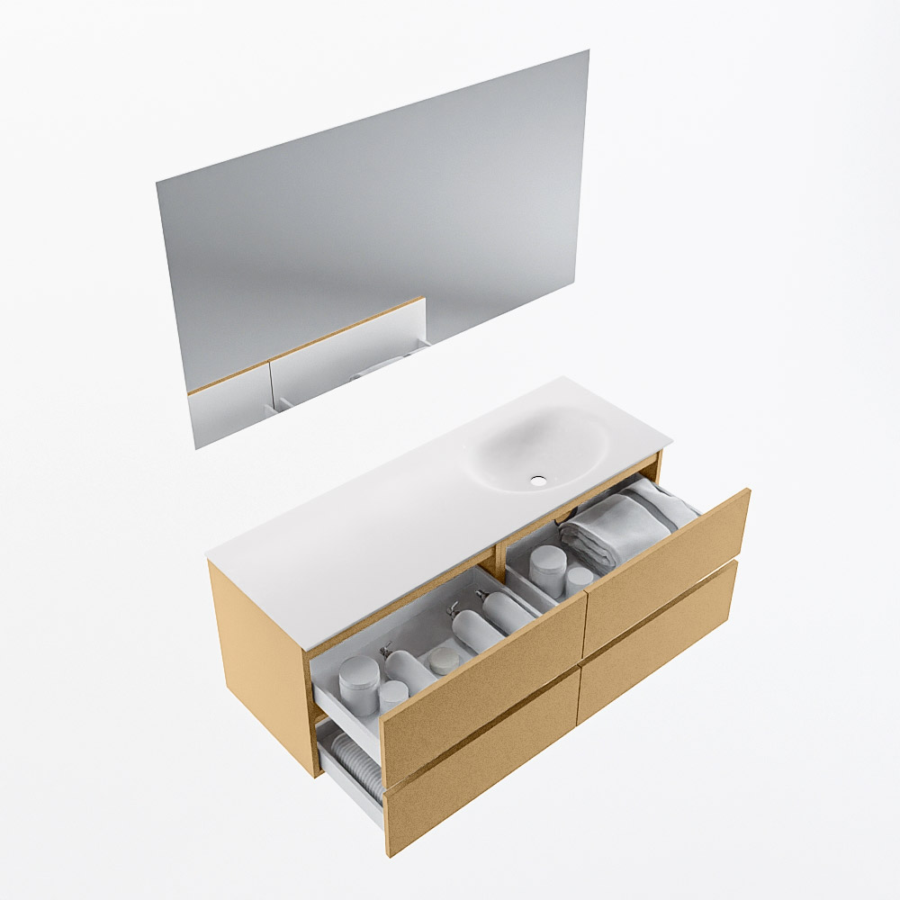 MONDIAZ VICA 130cm mueble de baño Oro 4 cajones. Lavabo MOON Derecho sin orificio color Talc con espejo LED. 6 MONDIAZ VICA 130cm mueble de baño Oro 4 cajones. Lavabo MOON Derecho sin orificio color Talc con espejo LED. - Imagen 7