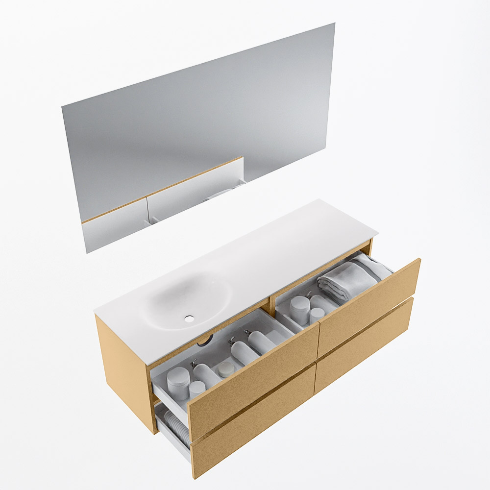 MONDIAZ VICA 150cm mueble de baño Oro 4 cajones. Lavabo MOON Izquierda sin orificio color Talc con espejo LED. 7 MONDIAZ VICA 150cm mueble de baño Oro 4 cajones. Lavabo MOON Izquierda sin orificio color Talc con espejo LED. - Imagen 7