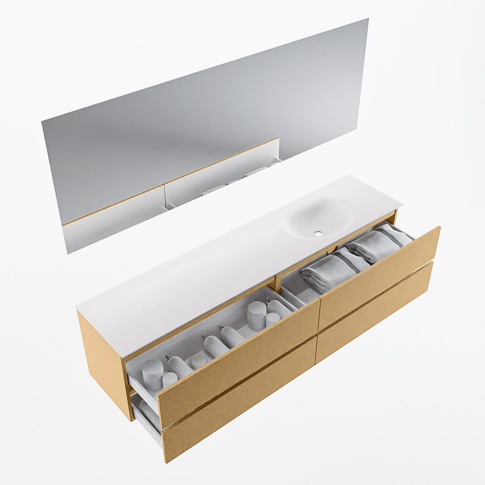 MONDIAZ VICA 200cm mueble de baño Oro 4 cajones. Lavabo MOON Derecho 1 orificio color Talc con espejo LED. 7 MONDIAZ VICA 200cm mueble de baño Oro 4 cajones. Lavabo MOON Derecho 1 orificio color Talc con espejo LED. - Imagen 7