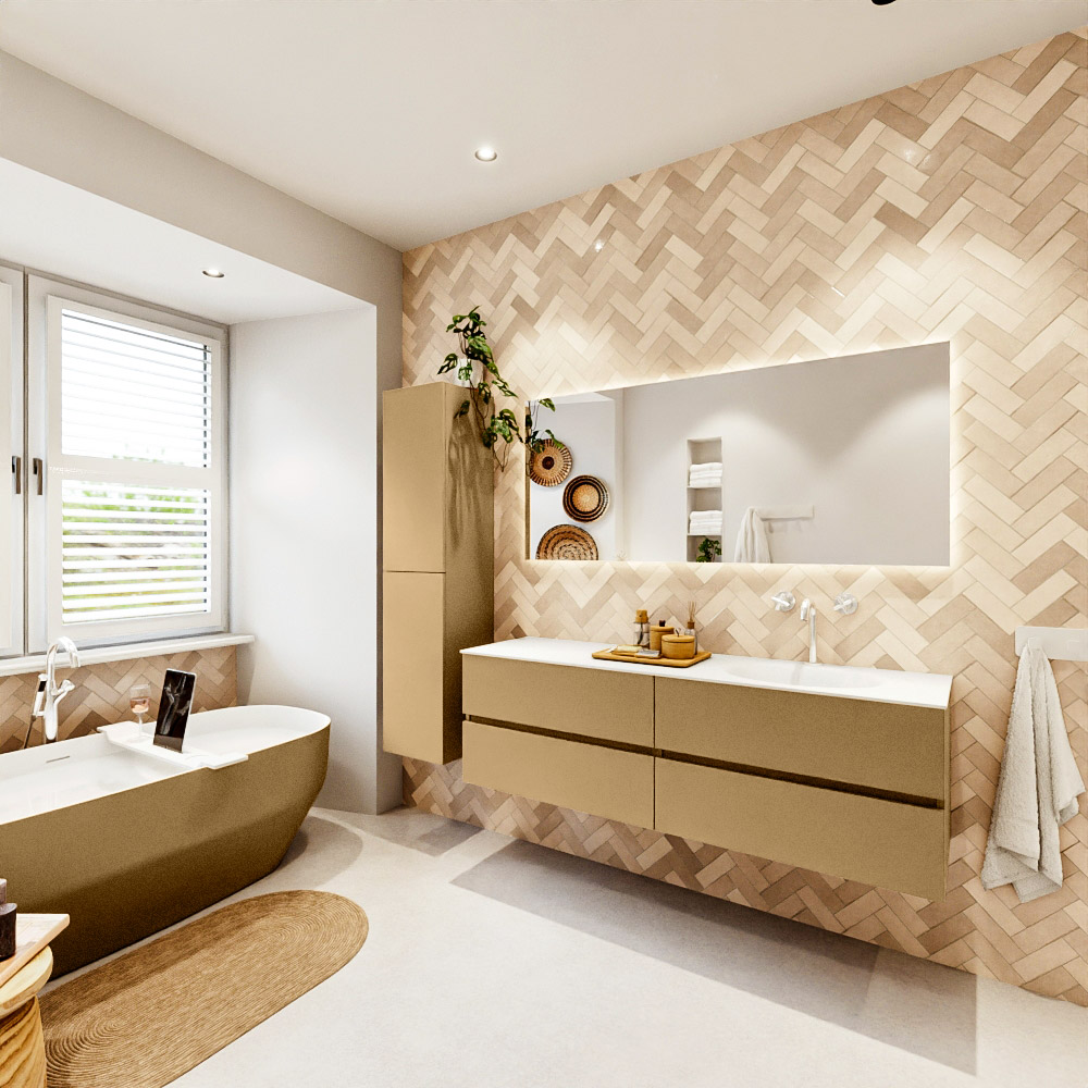 MONDIAZ VICA 160cm mueble de baño Oro 4 cajones. Lavabo MOON Derecho 1 orificio color Talc con espejo LED. 4 MONDIAZ VICA 160cm mueble de baño Oro 4 cajones. Lavabo MOON Derecho 1 orificio color Talc con espejo LED. - Imagen 4