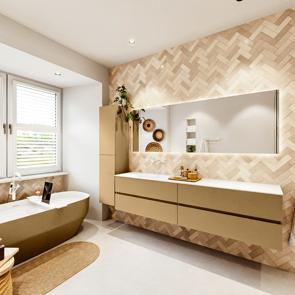 MONDIAZ VICA 200cm mueble de baño Oro 4 cajones. Lavabo MOON Izquierda sin orificio color Talc con espejo LED. 4 MONDIAZ VICA 200cm mueble de baño Oro 4 cajones. Lavabo MOON Izquierda sin orificio color Talc con espejo LED. - Imagen 4