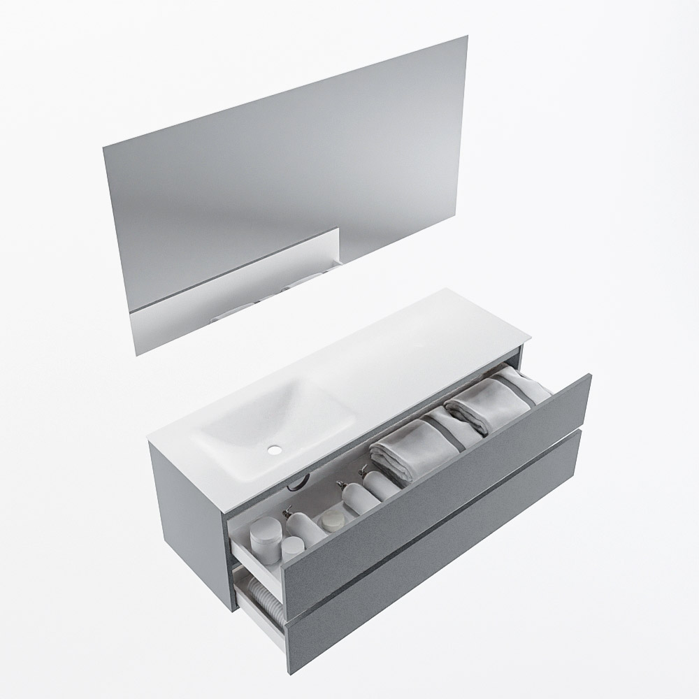 MONDIAZ VICA 140cm mueble de baño Plata 2 cajones. Lavabo CLOUD Izquierda sin orificio color Talc con espejo LED. 6 MONDIAZ VICA 140cm mueble de baño Plata 2 cajones. Lavabo CLOUD Izquierda sin orificio color Talc con espejo LED. - Imagen 7