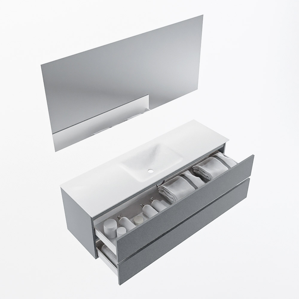 MONDIAZ VICA 150cm mueble de baño Plata 2 cajones. Lavabo CLOUD Centro 1 orificio color Talc con espejo LED. 7 MONDIAZ VICA 150cm mueble de baño Plata 2 cajones. Lavabo CLOUD Centro 1 orificio color Talc con espejo LED. - Imagen 7