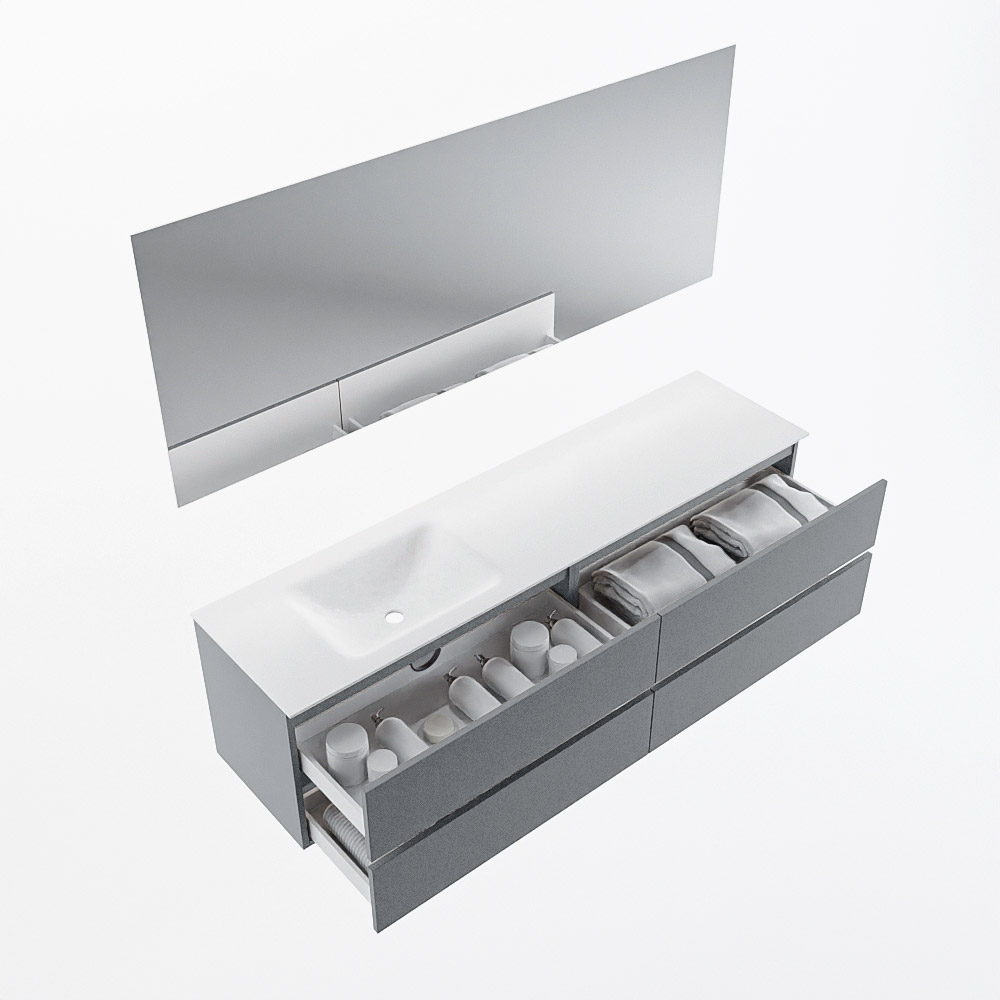 MONDIAZ VICA 180cm mueble de baño Plata 4 cajones. Lavabo CLOUD Izquierda 1 orificio color Talc con espejo LED. 7 MONDIAZ VICA 180cm mueble de baño Plata 4 cajones. Lavabo CLOUD Izquierda 1 orificio color Talc con espejo LED. - Imagen 7
