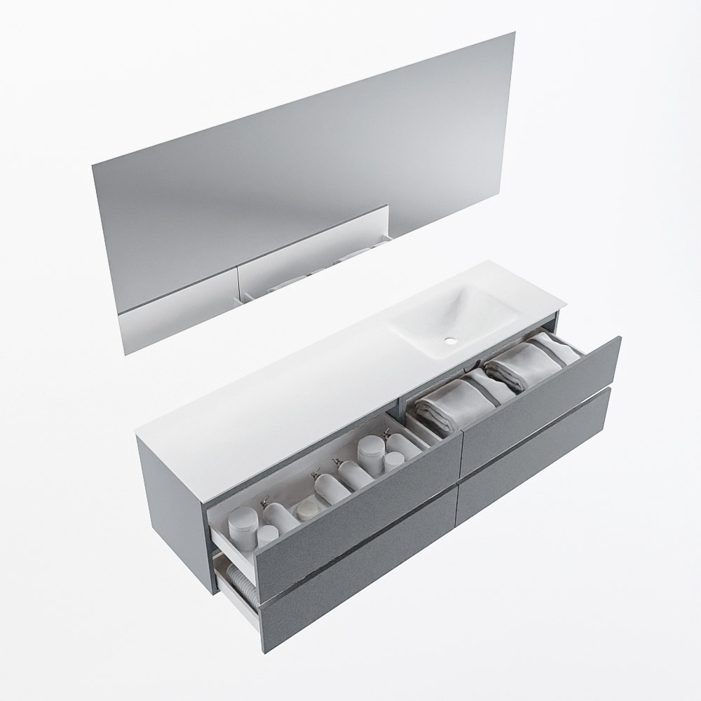 MONDIAZ VICA 180cm mueble de baño Plata 4 cajones. Lavabo CLOUD Derecho 1 orificio color Talc con espejo LED. 7 MONDIAZ VICA 180cm mueble de baño Plata 4 cajones. Lavabo CLOUD Derecho 1 orificio color Talc con espejo LED. - Imagen 7