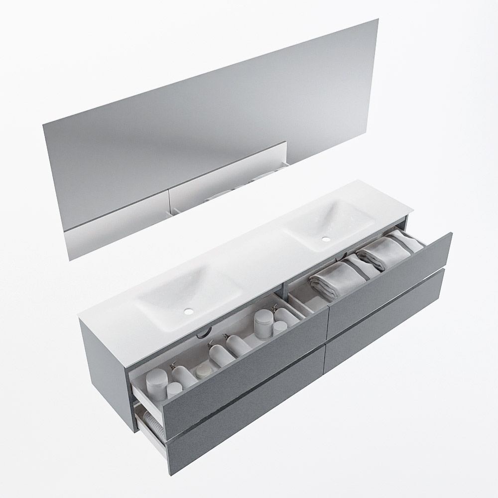 MONDIAZ VICA 200cm mueble de baño Plata 4 cajones. Lavabo CLOUD Doble 2 orificios color Talc con espejo LED. 7 MONDIAZ VICA 200cm mueble de baño Plata 4 cajones. Lavabo CLOUD Doble 2 orificios color Talc con espejo LED. - Imagen 7
