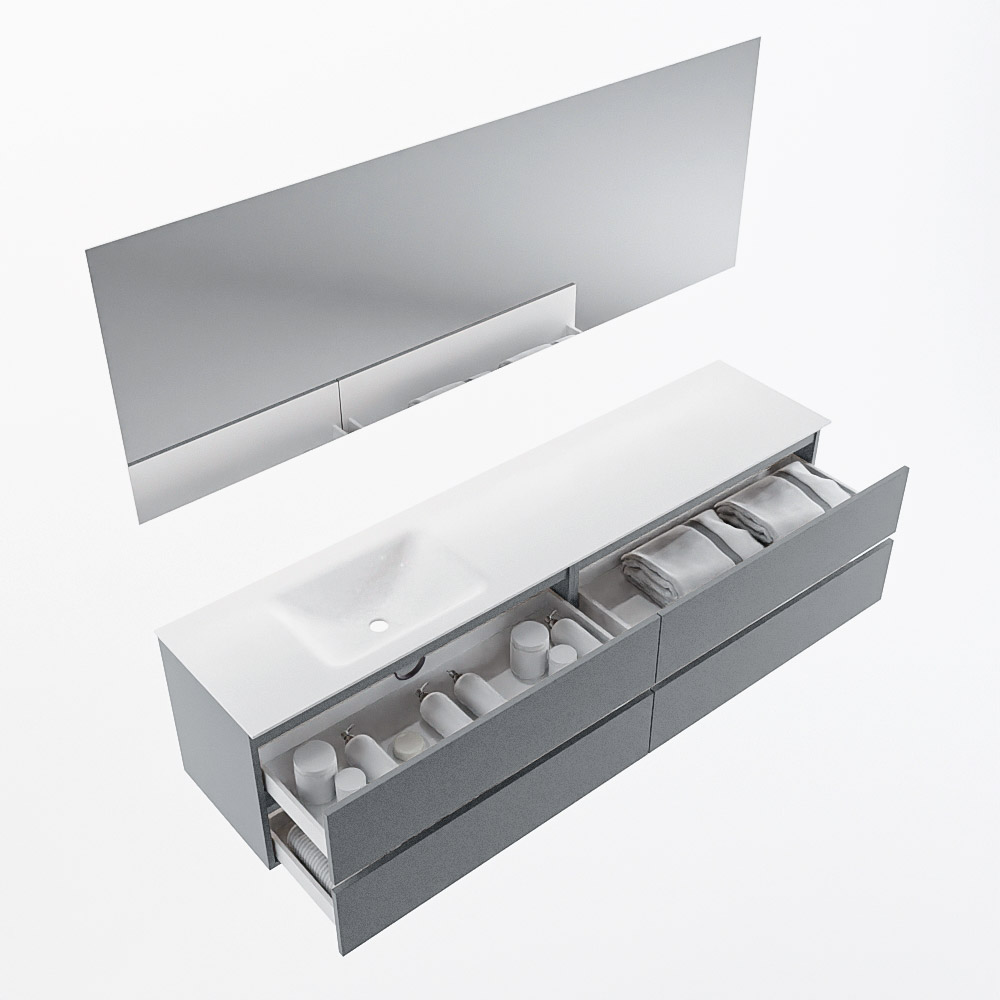 MONDIAZ VICA 200cm mueble de baño Plata 4 cajones. Lavabo CLOUD Izquierda sin orificio color Talc con espejo LED. 7 MONDIAZ VICA 200cm mueble de baño Plata 4 cajones. Lavabo CLOUD Izquierda sin orificio color Talc con espejo LED. - Imagen 7