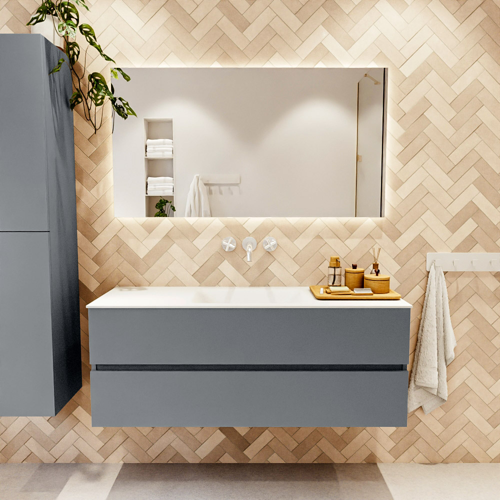 MONDIAZ VICA 130cm mueble de baño Plata 2 cajones. Lavabo CLOUD Centro sin orificio color Talc con espejo LED. 2 MONDIAZ VICA 130cm mueble de baño Plata 2 cajones. Lavabo CLOUD Centro sin orificio color Talc con espejo LED. - Imagen 2