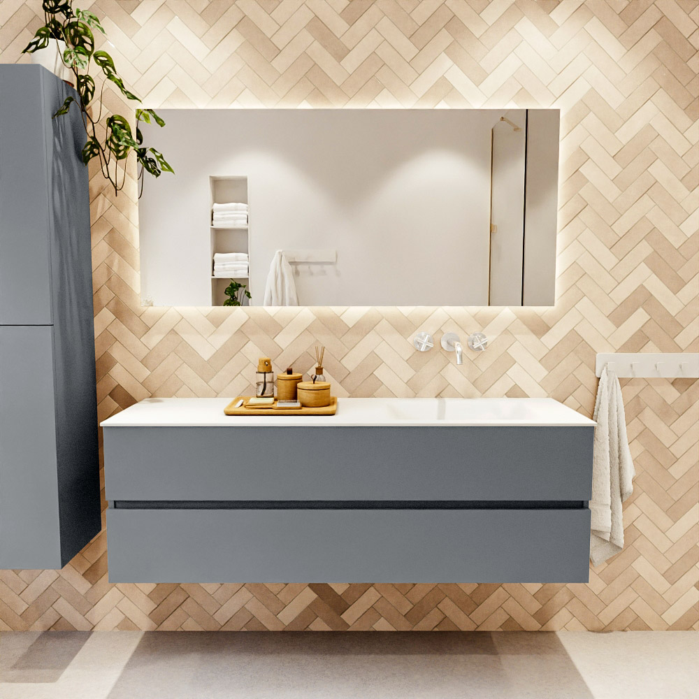MONDIAZ VICA 150cm mueble de baño Plata 2 cajones. Lavabo CLOUD Derecho sin orificio color Talc con espejo LED. 2 MONDIAZ VICA 150cm mueble de baño Plata 2 cajones. Lavabo CLOUD Derecho sin orificio color Talc con espejo LED. - Imagen 2