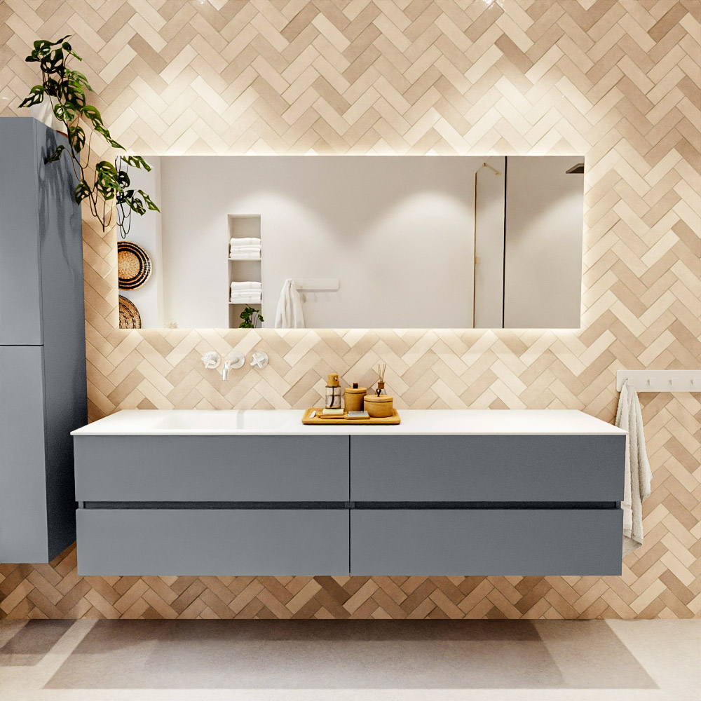 MONDIAZ VICA 190cm mueble de baño Plata 4 cajones. Lavabo CLOUD Izquierda sin orificio color Talc con espejo LED. 2 MONDIAZ VICA 190cm mueble de baño Plata 4 cajones. Lavabo CLOUD Izquierda sin orificio color Talc con espejo LED. - Imagen 2