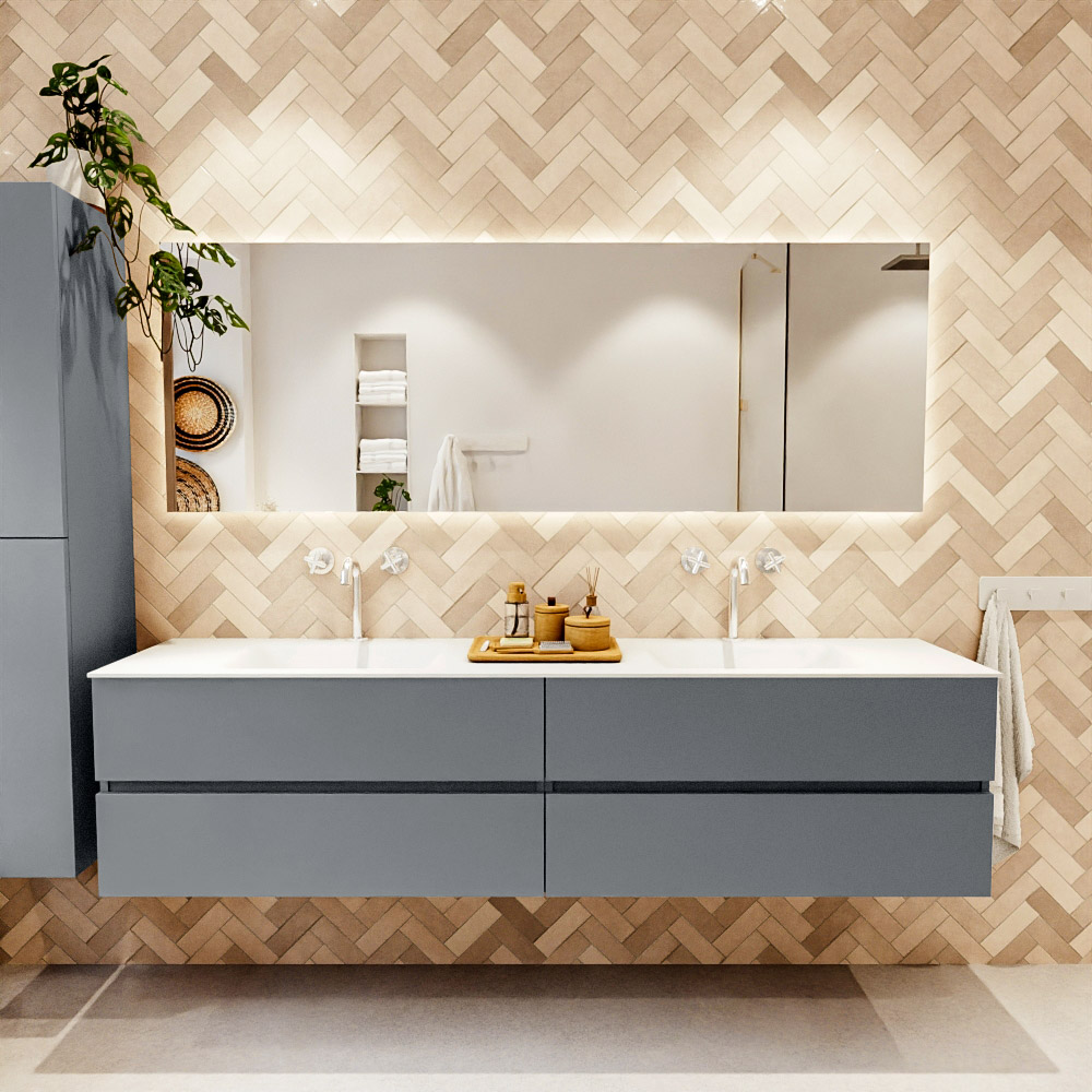MONDIAZ VICA 200cm mueble de baño Plata 4 cajones. Lavabo CLOUD Doble 2 orificios color Talc con espejo LED. 2 MONDIAZ VICA 200cm mueble de baño Plata 4 cajones. Lavabo CLOUD Doble 2 orificios color Talc con espejo LED. - Imagen 2