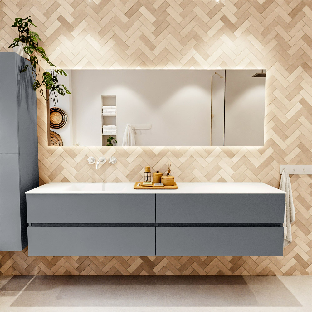 MONDIAZ VICA 200cm mueble de baño Plata 4 cajones. Lavabo CLOUD Izquierda sin orificio color Talc con espejo LED. 2 MONDIAZ VICA 200cm mueble de baño Plata 4 cajones. Lavabo CLOUD Izquierda sin orificio color Talc con espejo LED. - Imagen 2