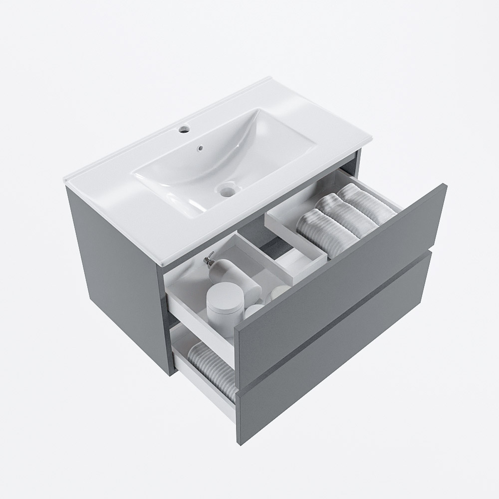 MONDIAZ VICA 80cm mueble de baño Plata 2 cajones. Lavabo DENIA Centro 1 orificio, color Blanco brillo. 7 MONDIAZ VICA 80cm mueble de baño Plata 2 cajones. Lavabo DENIA Centro 1 orificio, color Blanco brillo. - Imagen 7