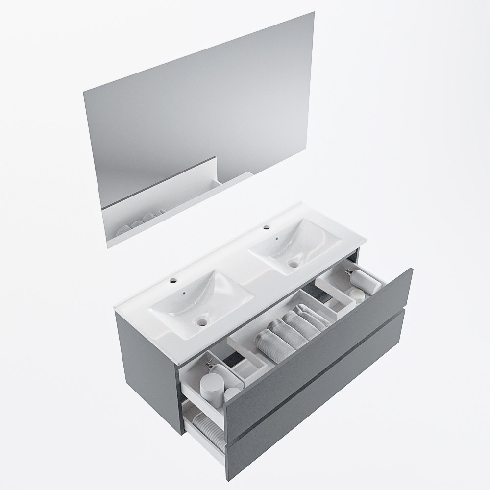 MONDIAZ VICA 120cm mueble de baño Plata 2 cajones. Lavabo DENIA Doble 2 orificios color Blanco brillo con espejo LED. 7 MONDIAZ VICA 120cm mueble de baño Plata 2 cajones. Lavabo DENIA Doble 2 orificios color Blanco brillo con espejo LED. - Imagen 7