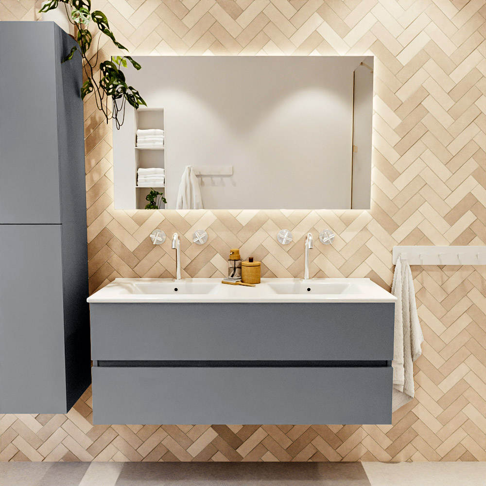 MONDIAZ VICA 120cm mueble de baño Plata 2 cajones. Lavabo DENIA Doble 2 orificios color Blanco brillo con espejo LED. 2 MONDIAZ VICA 120cm mueble de baño Plata 2 cajones. Lavabo DENIA Doble 2 orificios color Blanco brillo con espejo LED. - Imagen 2