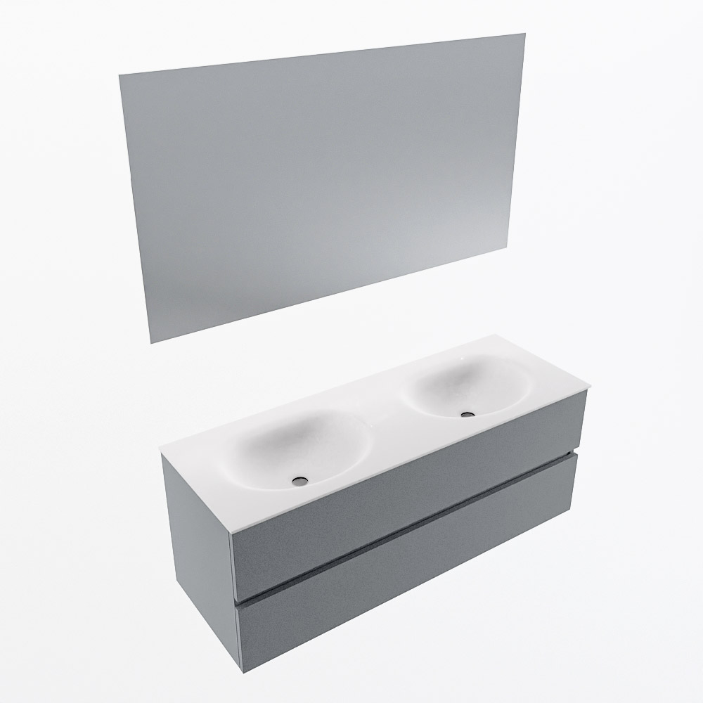 MONDIAZ VICA 130cm mueble de baño Plata 2 cajones. Lavabo MOON Doble 2 orificios color Talc con espejo LED. 5 MONDIAZ VICA 130cm mueble de baño Plata 2 cajones. Lavabo MOON Doble 2 orificios color Talc con espejo LED. - Imagen 6