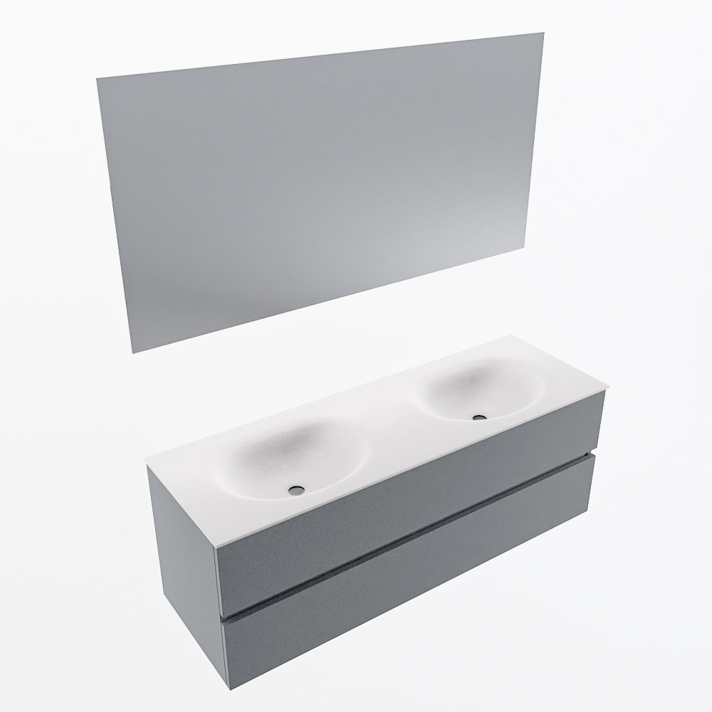 MONDIAZ VICA 140cm mueble de baño Plata 2 cajones. Lavabo MOON Doble sin orificio color Talc con espejo LED. 5 MONDIAZ VICA 140cm mueble de baño Plata 2 cajones. Lavabo MOON Doble sin orificio color Talc con espejo LED. - Imagen 6