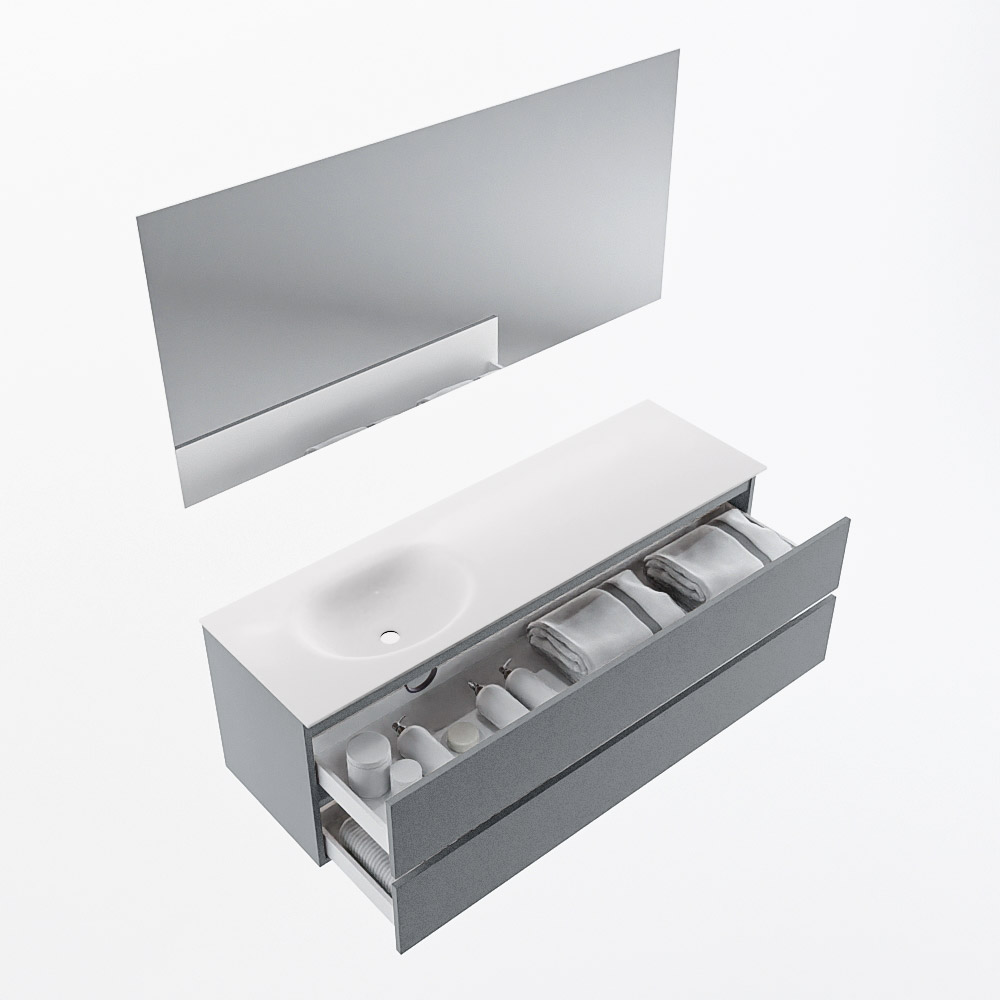 MONDIAZ VICA 150cm mueble de baño Plata 2 cajones. Lavabo MOON Izquierda 1 orificio color Talc con espejo LED. 7 MONDIAZ VICA 150cm mueble de baño Plata 2 cajones. Lavabo MOON Izquierda 1 orificio color Talc con espejo LED. - Imagen 7