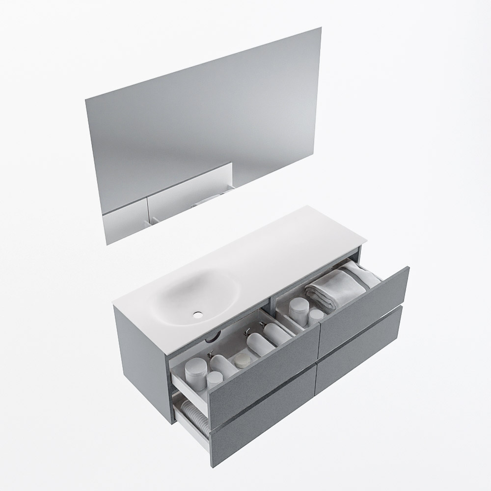 MONDIAZ VICA 130cm mueble de baño Plata 4 cajones. Lavabo MOON Izquierda 1 orificio color Talc con espejo LED. 6 MONDIAZ VICA 130cm mueble de baño Plata 4 cajones. Lavabo MOON Izquierda 1 orificio color Talc con espejo LED. - Imagen 7