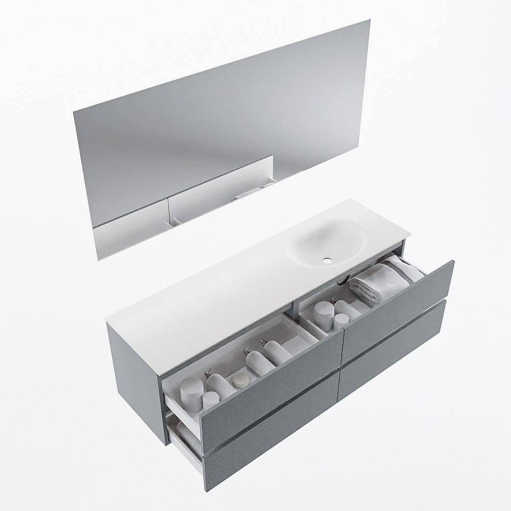 MONDIAZ VICA 160cm mueble de baño Plata 4 cajones. Lavabo MOON Derecho 1 orificio color Talc con espejo LED. 7 MONDIAZ VICA 160cm mueble de baño Plata 4 cajones. Lavabo MOON Derecho 1 orificio color Talc con espejo LED. - Imagen 7