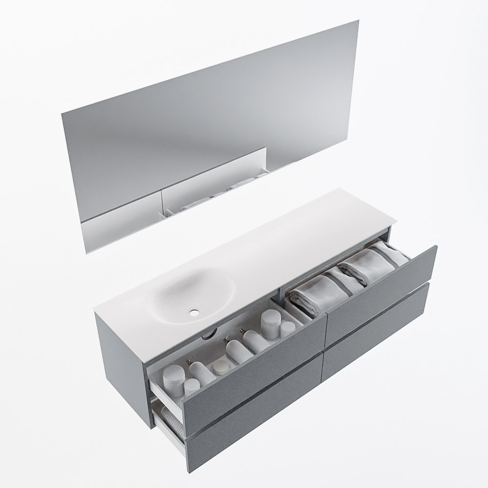 MONDIAZ VICA 170cm mueble de baño Plata 4 cajones. Lavabo MOON Izquierda 1 orificio color Talc con espejo LED. 7 MONDIAZ VICA 170cm mueble de baño Plata 4 cajones. Lavabo MOON Izquierda 1 orificio color Talc con espejo LED. - Imagen 7