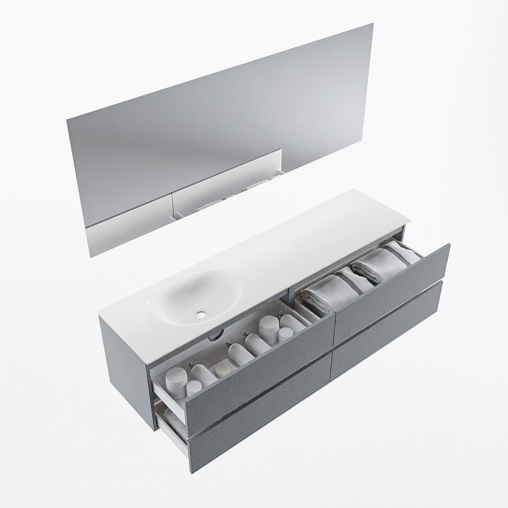 MONDIAZ VICA 180cm mueble de baño Plata 4 cajones. Lavabo MOON Izquierda sin orificio color Talc con espejo LED. 7 MONDIAZ VICA 180cm mueble de baño Plata 4 cajones. Lavabo MOON Izquierda sin orificio color Talc con espejo LED. - Imagen 7