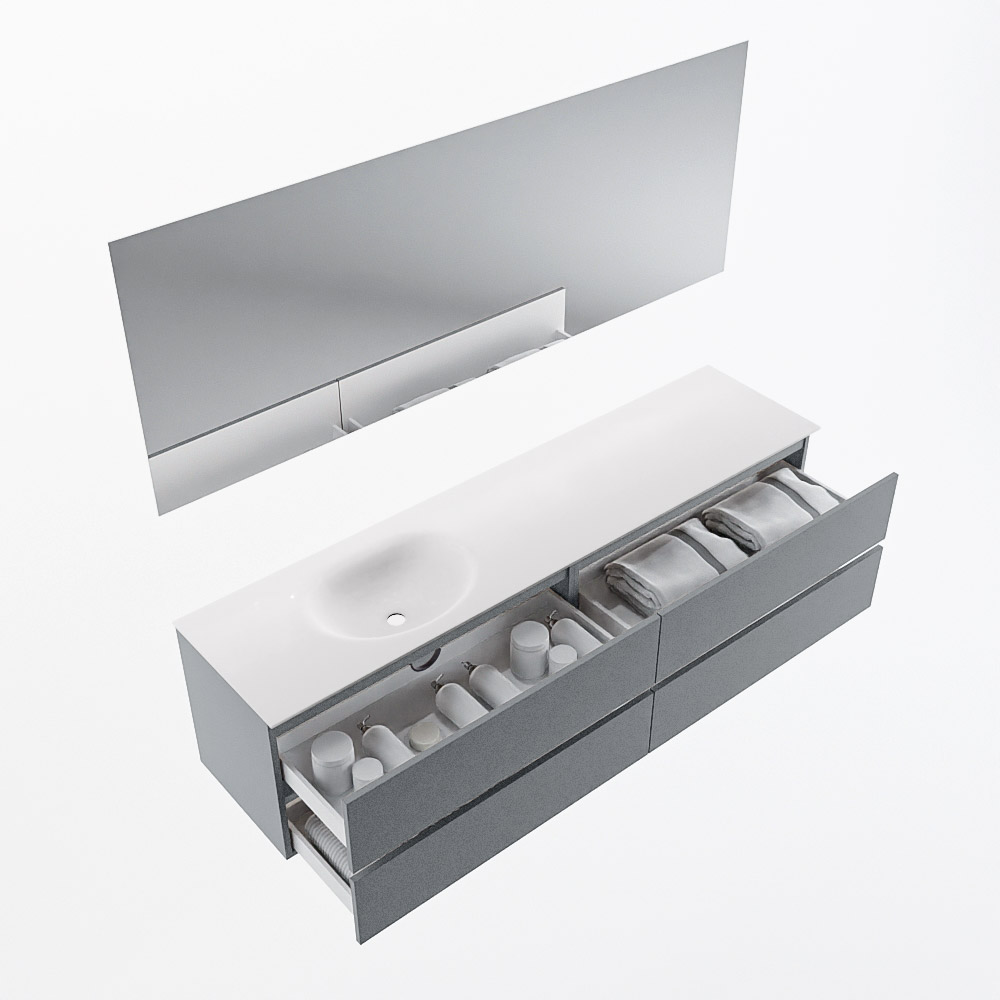 MONDIAZ VICA 190cm mueble de baño Plata 4 cajones. Lavabo MOON Izquierda 1 orificio color Talc con espejo LED. 7 MONDIAZ VICA 190cm mueble de baño Plata 4 cajones. Lavabo MOON Izquierda 1 orificio color Talc con espejo LED. - Imagen 7