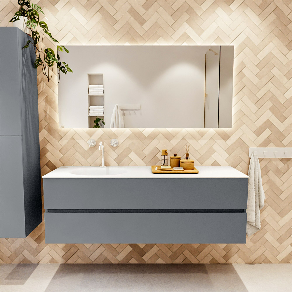 MONDIAZ VICA 150cm mueble de baño Plata 2 cajones. Lavabo MOON Izquierda 1 orificio color Talc con espejo LED. 2 MONDIAZ VICA 150cm mueble de baño Plata 2 cajones. Lavabo MOON Izquierda 1 orificio color Talc con espejo LED. - Imagen 2